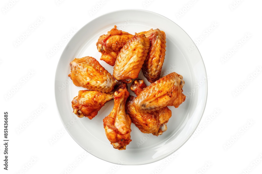 White plate of chicken wings isolated on transparent background White plate of chicken wings isolated on transparent background