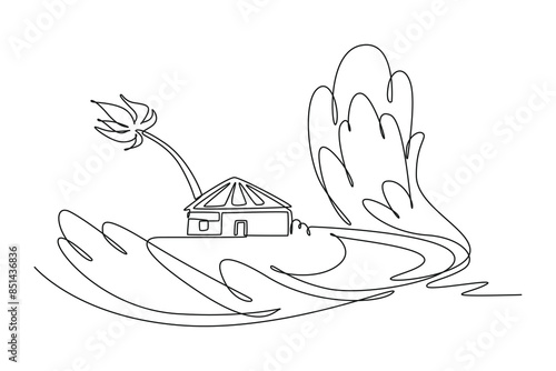 Natural disasters concept. Single line draw design vector graphic illustration.