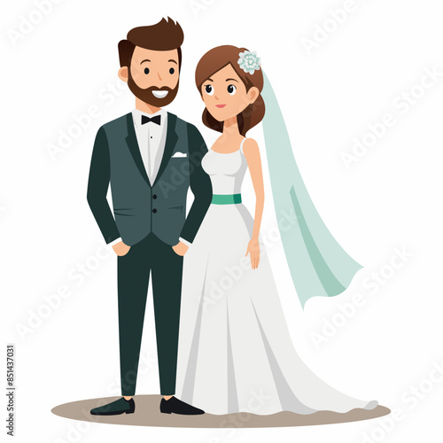 A bride and groom stand together on their wedding day