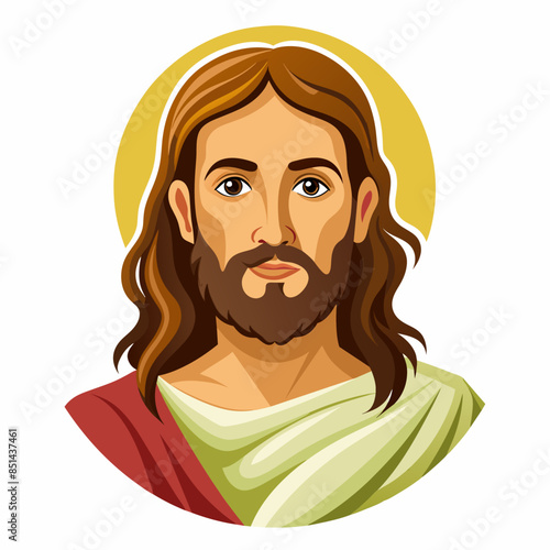Cartoon Jesus with detailed facial features hair, beard, nose, eye, and jaw