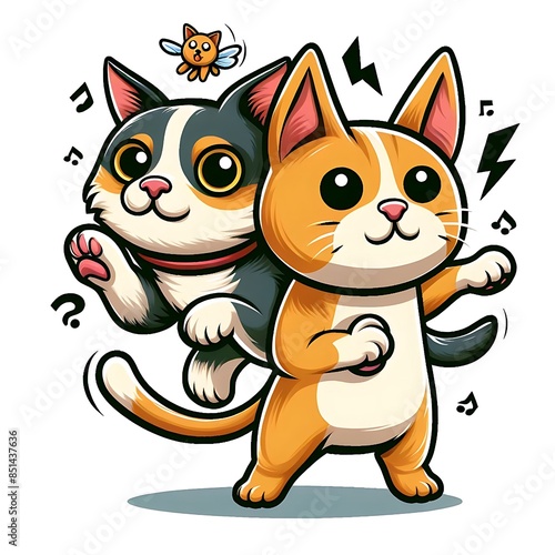 A cartoon of a cat design graphic carrying a cat design graphic unique creative.