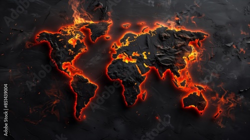 Burning World Map Highlighting Climate Crisis.