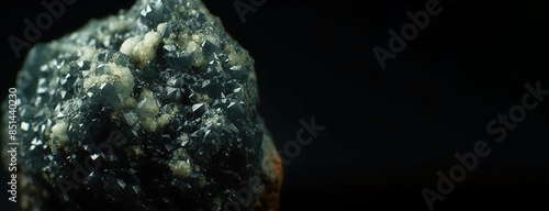 Saponite is rare precious natural stone on black background. AI generated. Header banner mockup with space. photo