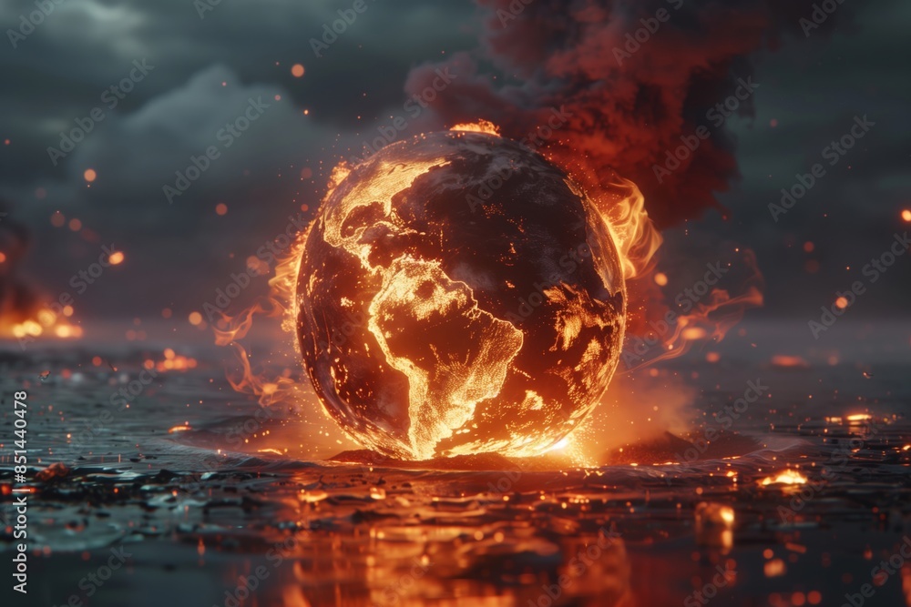 Earth on Fire Amidst Dark Smoky Background. Earth on Fire Amidst Dark Smoky Background.