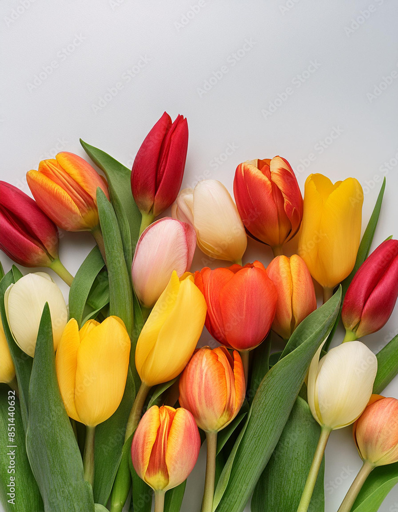 Colorful Tulip Bouquet On White Background Colorful Tulip Bouquet On White Background