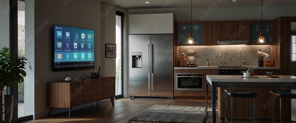 power of the Internet of Things with a visually stunning image of a smart home filled with various connected devices and appliances AI, such as smart refrigerators, coffee makers, and ovens power of the Internet of Things with a visually stunning image of a smart home filled with various connected devices and appliances AI, such as smart refrigerators, coffee makers, and ovens