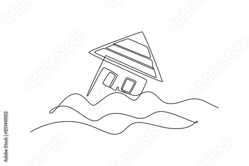 Natural disasters concept. Single line draw design vector graphic illustration.