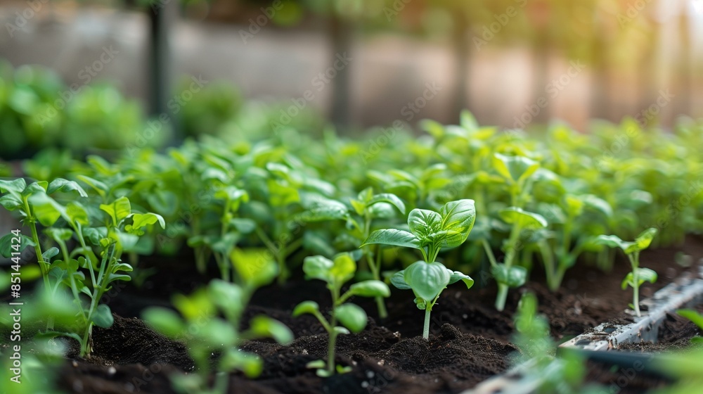 Urban farming technology by small green plants growing in controlled environment, led lighting produce greenhouse Urban farming technology by small green plants growing in controlled environment, led lighting produce greenhouse
