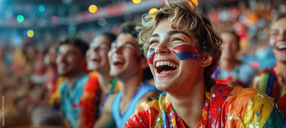 Woman Laughing at sports cheerleader Pride Month LGBTQ+ concept Woman Laughing at sports cheerleader Pride Month LGBTQ+ concept