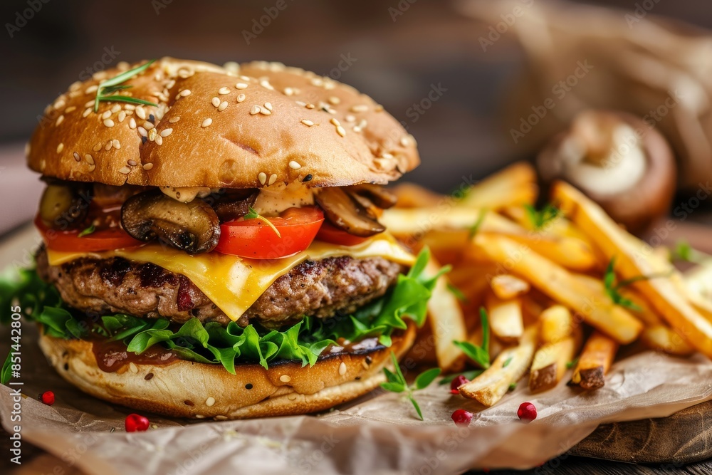 Tasty Classic Cheeseburger. Fast food and culinary concept Tasty Classic Cheeseburger. Fast food and culinary concept