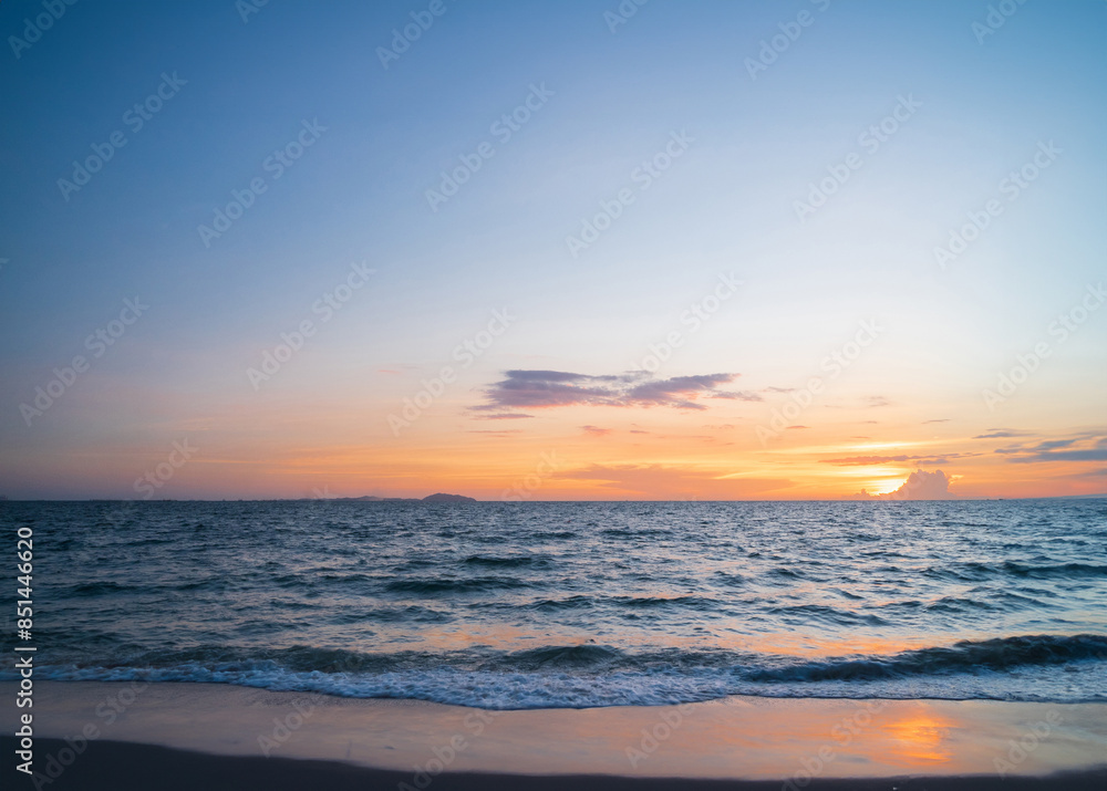 Fototapeta premium Horizon landscape view point panorama summer shore sea beach nobody wind wave cool holiday look calm big sunset sky twilight evening on day time nature tropical coast beautiful ocean water travel