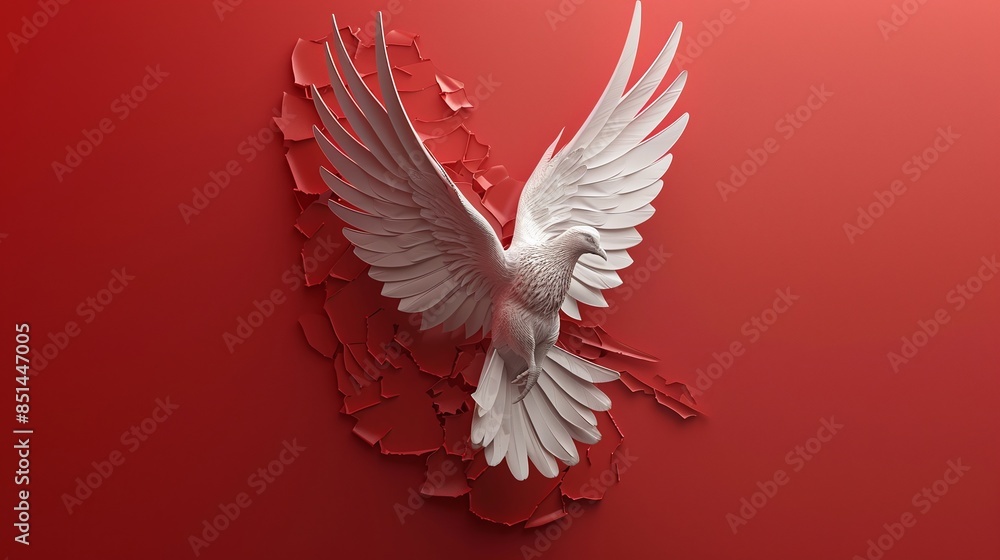 Obraz premium white dove on red background