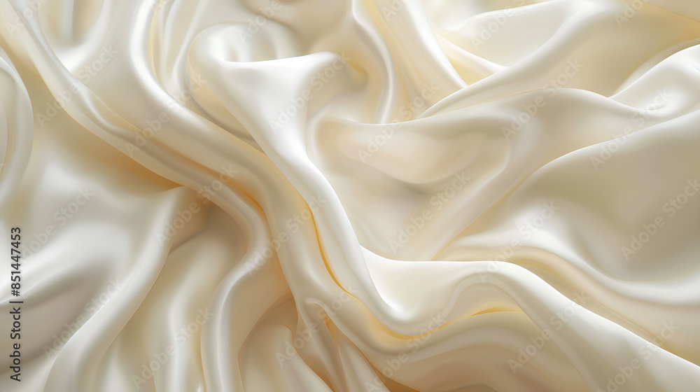 Fototapeta premium Closeup of the texture and sheen of cream-colored silk fabric, focusing on its softness and luster in the style of the fabric