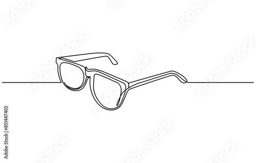 Continuous one line of glasses for vision in silhouette on a white background. Linear stylized. Minimalist .Continuous one line drawing of trendy sunglasses. Eyeglasses outline vector illustration.