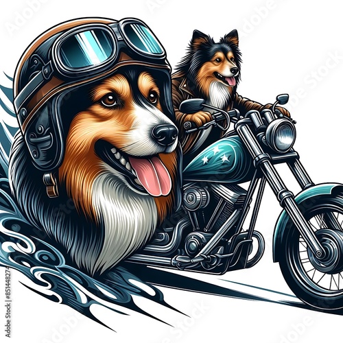A dog design graphic riding a motorcycle unique.