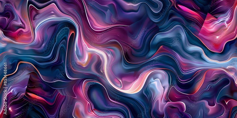 Fototapeta premium Vibrant Abstract Painting with Flowing Blue, Purple, and Pink Organic Shapes