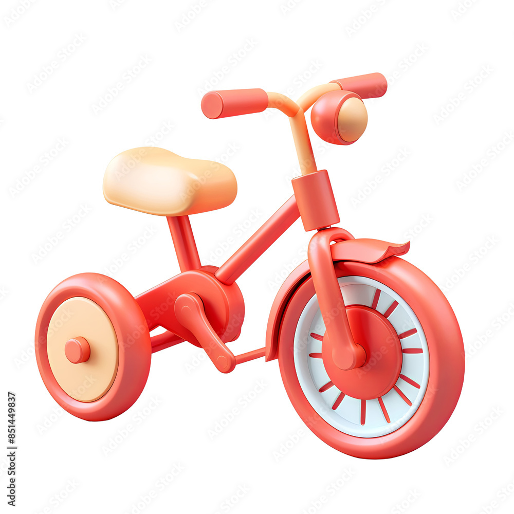Colorful 3D rendered tricycle isolated on a white background, perfect for kids' toys, childhood, and playful themes in digital design. Colorful 3D rendered tricycle isolated on a white background, perfect for kids' toys, childhood, and playful themes in digital design.