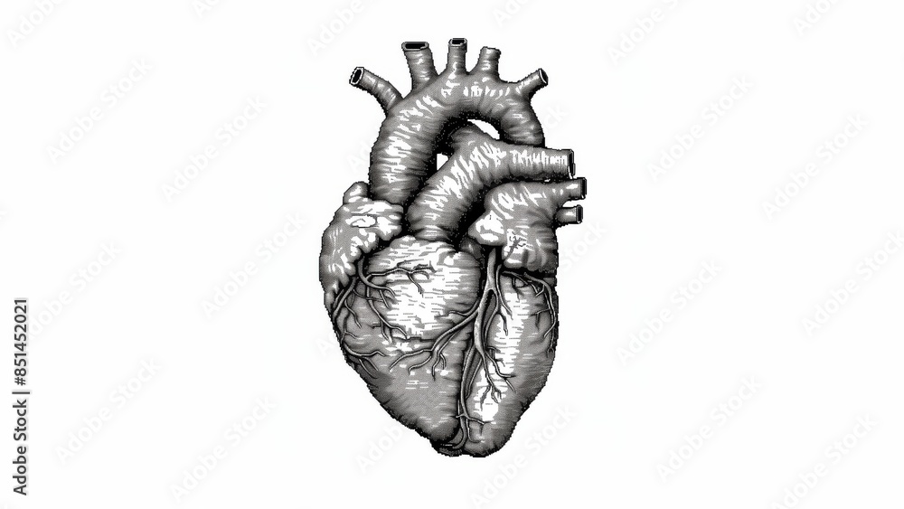 real life human heart black and white in 1 bit style illustration Stock ...