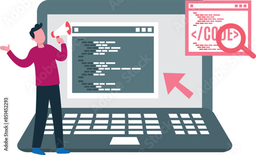 The boy is announcing for coding.