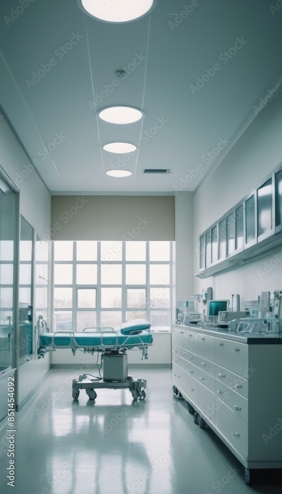A well-equipped surgical suite with advanced medical devices and a sterile, clean setting, prepared for complex surgical operations A well-equipped surgical suite with advanced medical devices and a sterile, clean setting, prepared for complex surgical operations