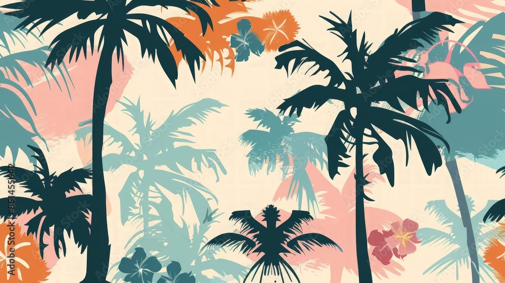 Obraz premium Tropical Palm Tree Silhouette Pattern