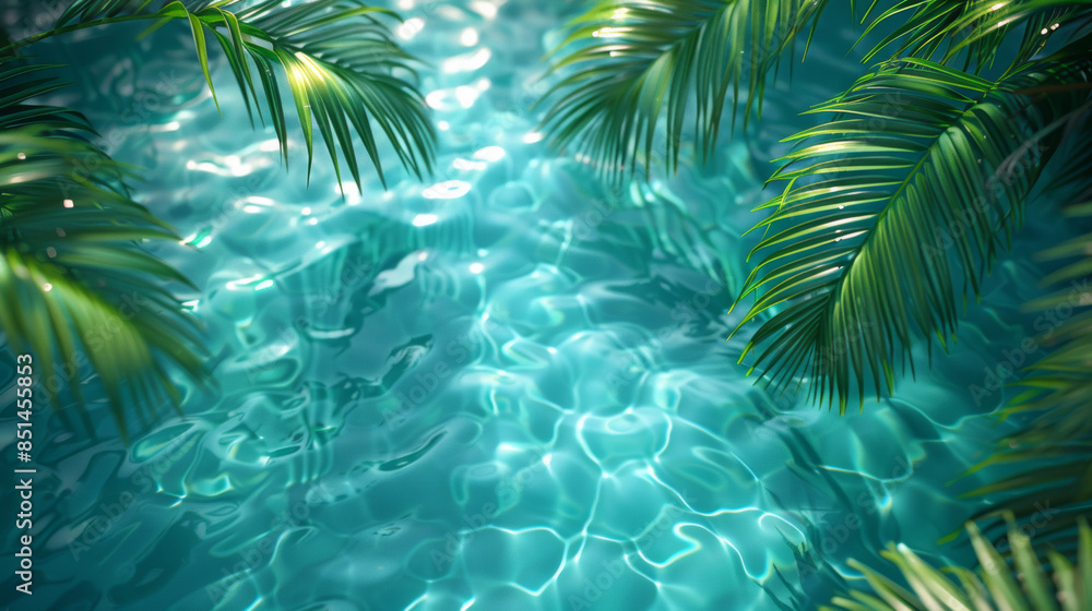 Abstract Summer Concept Background with Palm Leaf Shadows on Clear Water Surface in Sunlight, High-Contrast Light Blue and White, Minimalist and Captivating Visual Effect, Hyper-Realistic Nature Style Abstract Summer Concept Background with Palm Leaf Shadows on Clear Water Surface in Sunlight, High-Contrast Light Blue and White, Minimalist and Captivating Visual Effect, Hyper-Realistic Nature Style
