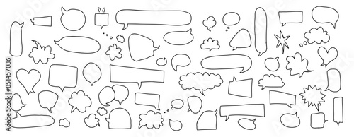 A vibrant set of doodles of speech bubbles on a clean white background. A set for use in comics, presentations and creative projects. Isolated on a white background