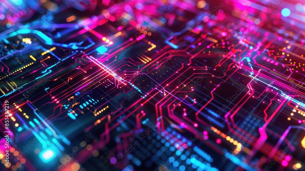 Vibrant abstract circuitry with neon colors representing modern technology, innovation, and the digital world. Perfect for tech and electronic themes. Vibrant abstract circuitry with neon colors representing modern technology, innovation, and the digital world. Perfect for tech and electronic themes.