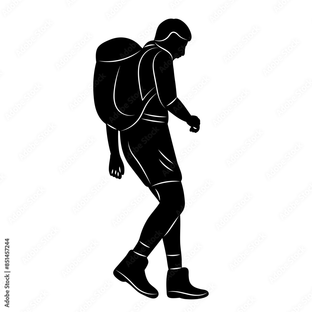 man walking with backpack silhouette, vector man walking with backpack silhouette, vector
