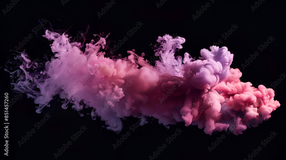 Naklejka premium magenta and pink fluffy pastel ink smoke cloud against black background - 