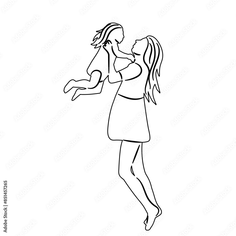 mother plays with baby outline sketch mother plays with baby outline sketch