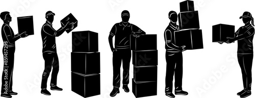 people with boxes silhouette, vector