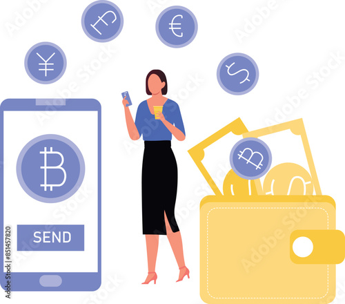 The girl is sending money from mobile.