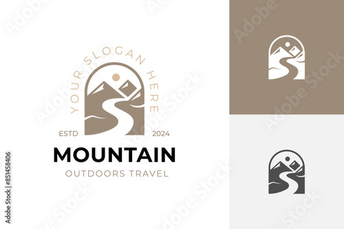 Adventure mountain trekking logo design. vector mount travel outdoors graphic idea logo concept