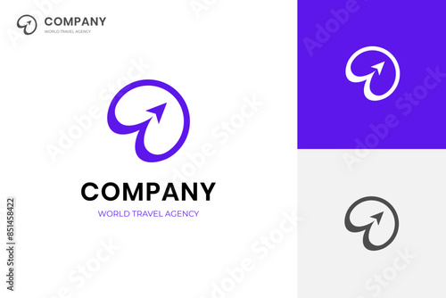 world travel agency logo design. circle shape with plane flight graphic idea for transport, logistics delivery logo concept