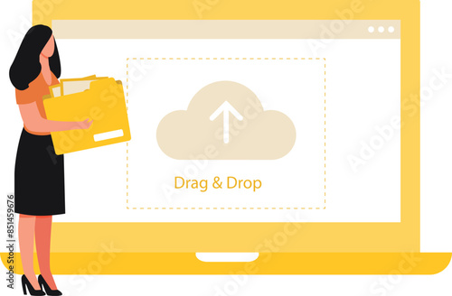 The girl is doing drag and drop files.