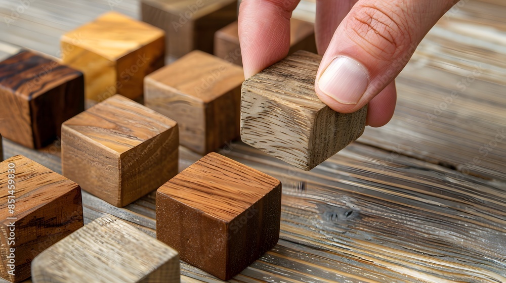 Hand choosing a wooden block from a set. Business choice concept Hand choosing a wooden block from a set. Business choice concept