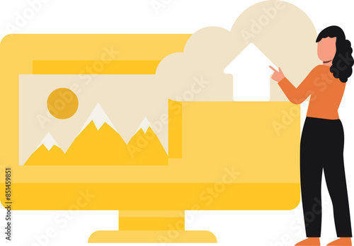 The girl is pointing to the pictures of the cloud.