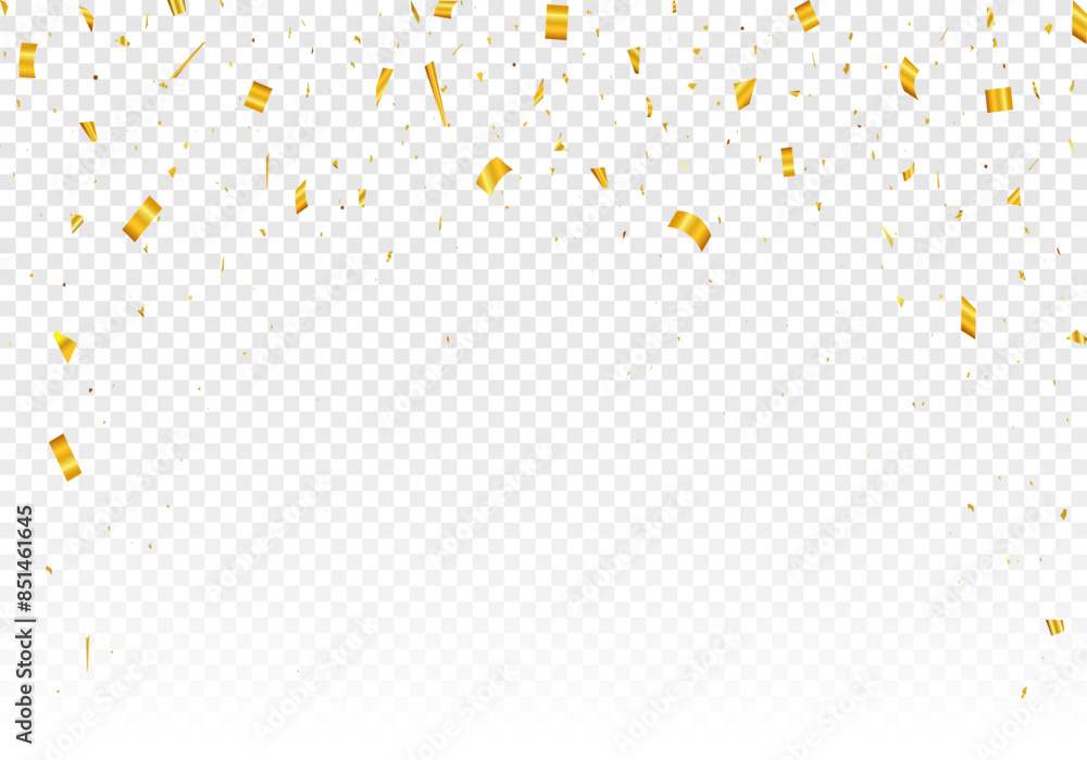 Golden tinsel, confetti fall from the sky on a transparent background. Shiny confetti illustration. Holiday, birthday. Golden tinsel, confetti fall from the sky on a transparent background. Shiny confetti illustration. Holiday, birthday.