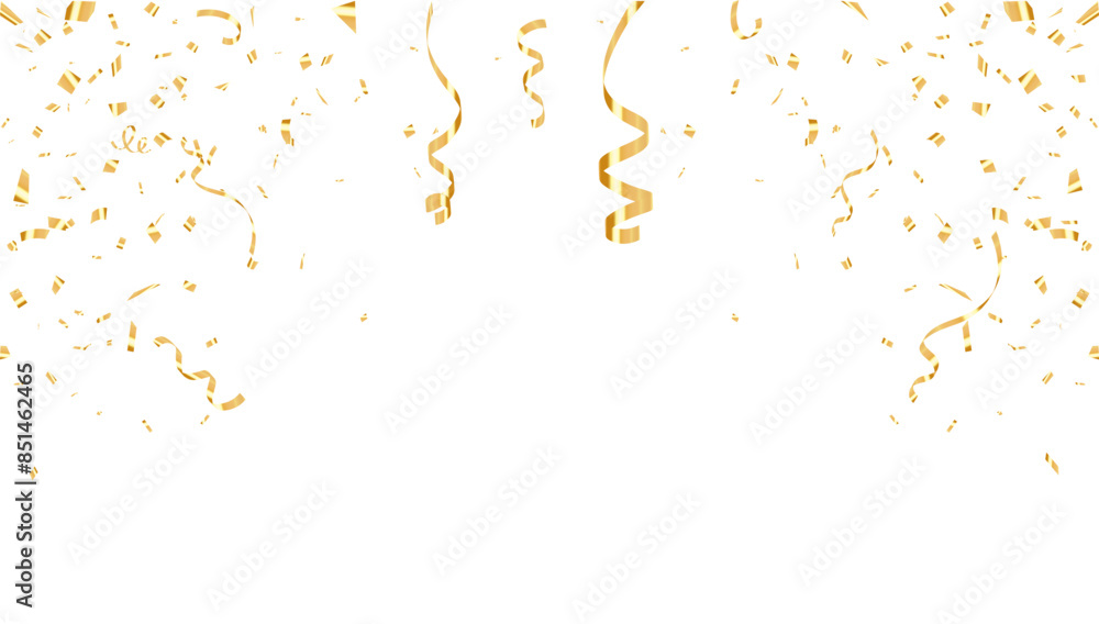 Obraz premium Celebration background template with confetti and gold ribbons. luxury greeting rich card. Vector illustration