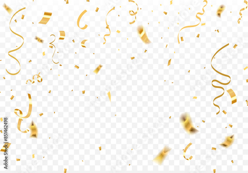 Abstract background party celebration gold confetti with luxury ribbons vector illustration