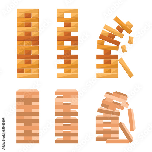 Tower games for kids icon in flat style. Wooden block puzzle vector illustration on isolated background. Balance game set sign business concept.