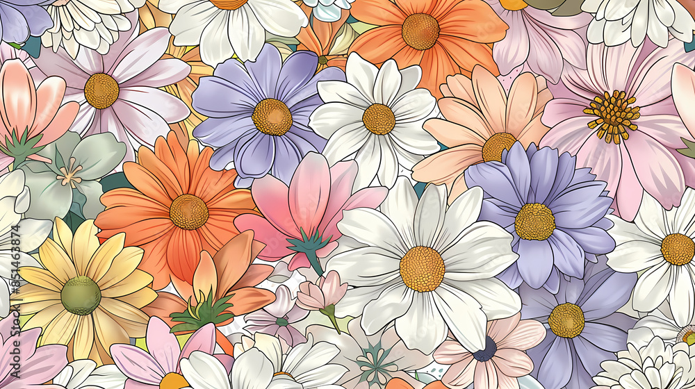 Seamless pattern of colored flowers Seamless pattern of colored flowers