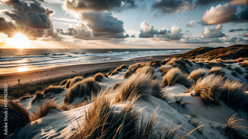 Dunes along the North Sea at sunset, Germany photo