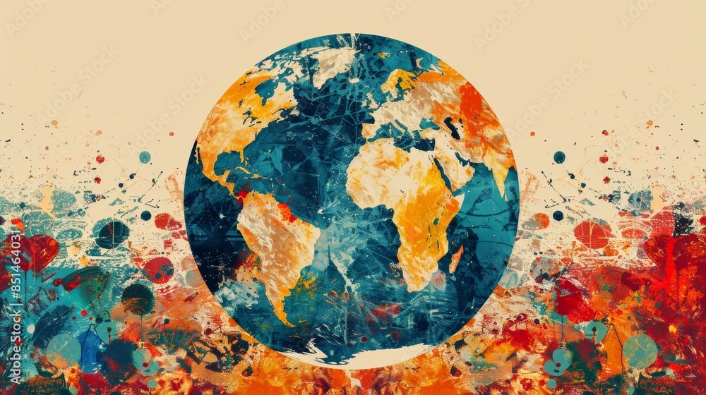 A graphic design featuring the Earth's continents arranged in a ...
