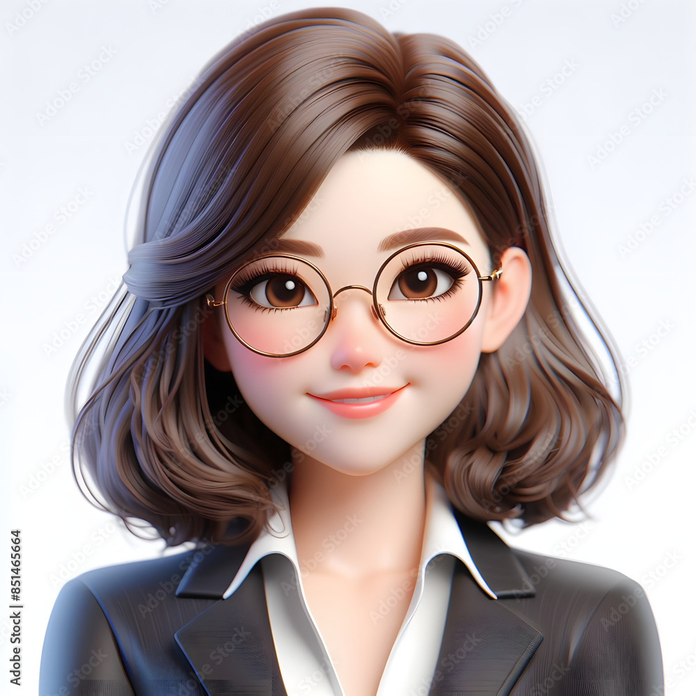 3D Rendering of Happy Asian Businesswoman with Glasses in Professional Attire 3D Rendering of Happy Asian Businesswoman with Glasses in Professional Attire