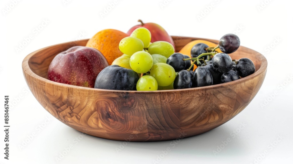 Wooden bowl with fruit isolated on white background Wooden bowl with fruit isolated on white background