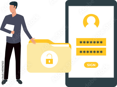 The boy is pointing to the unlocked folder.