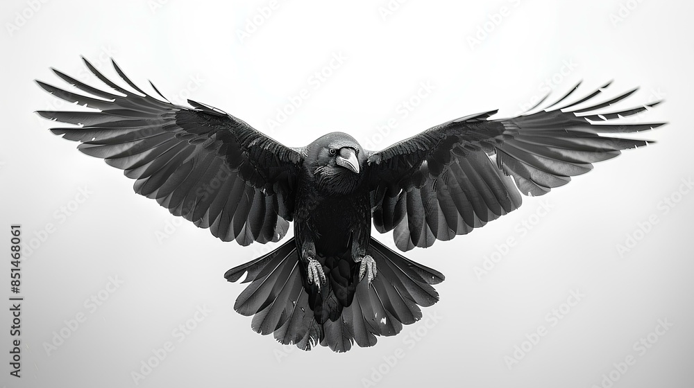 Obraz premium Raven bird isolated on white background with shadow. Black raven