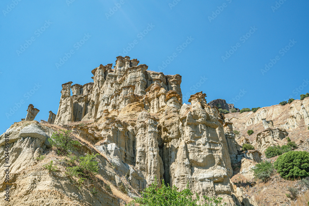 Sceniv views of Kuladokya, which are natural formations were formed by the effects of rainwater, temperature changes, wind, and erosion in Kula, Manisa 